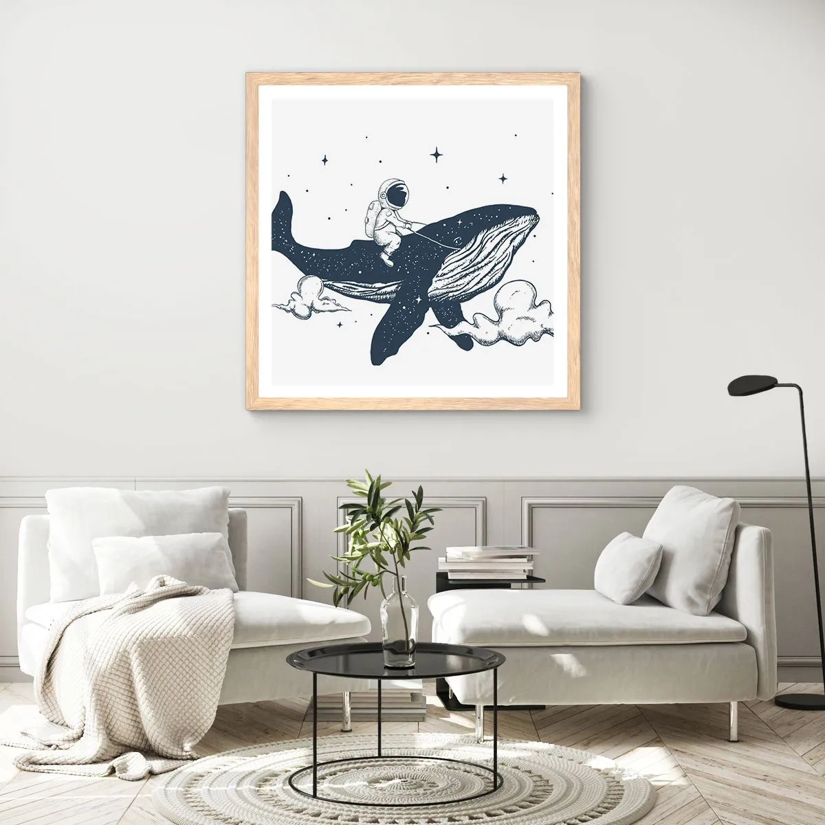 Plakát v rámu světlý dub - Vesmírné dobrodružství - 30x30 cm