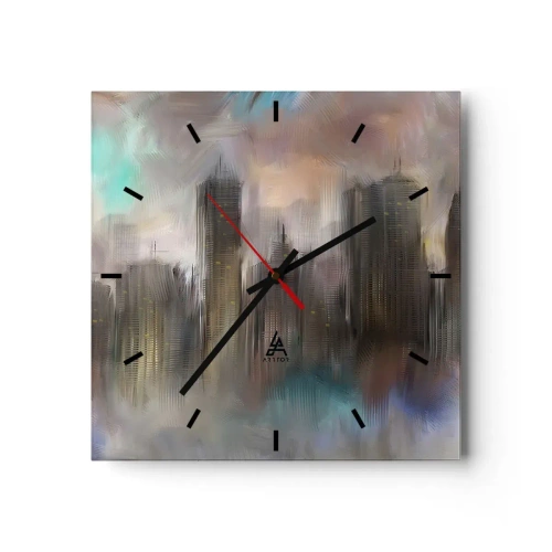 Nástěnné hodiny - Kompozice z oceli, kamene a mlhy - 30x30 cm