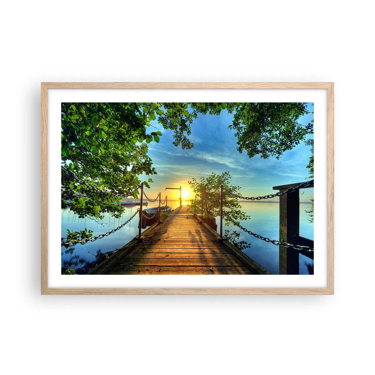 Plakát v rámu světlý dub - Západ u vody - 70x50 cm