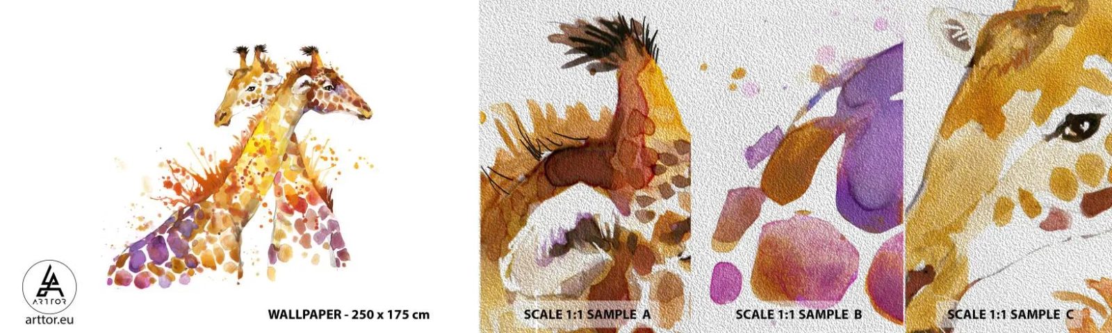 Vzor Fototapety Premium Sand - Je to přátelství nebo je to láska? - Zvířata, Žirafa, Grafika - 100x30 cm