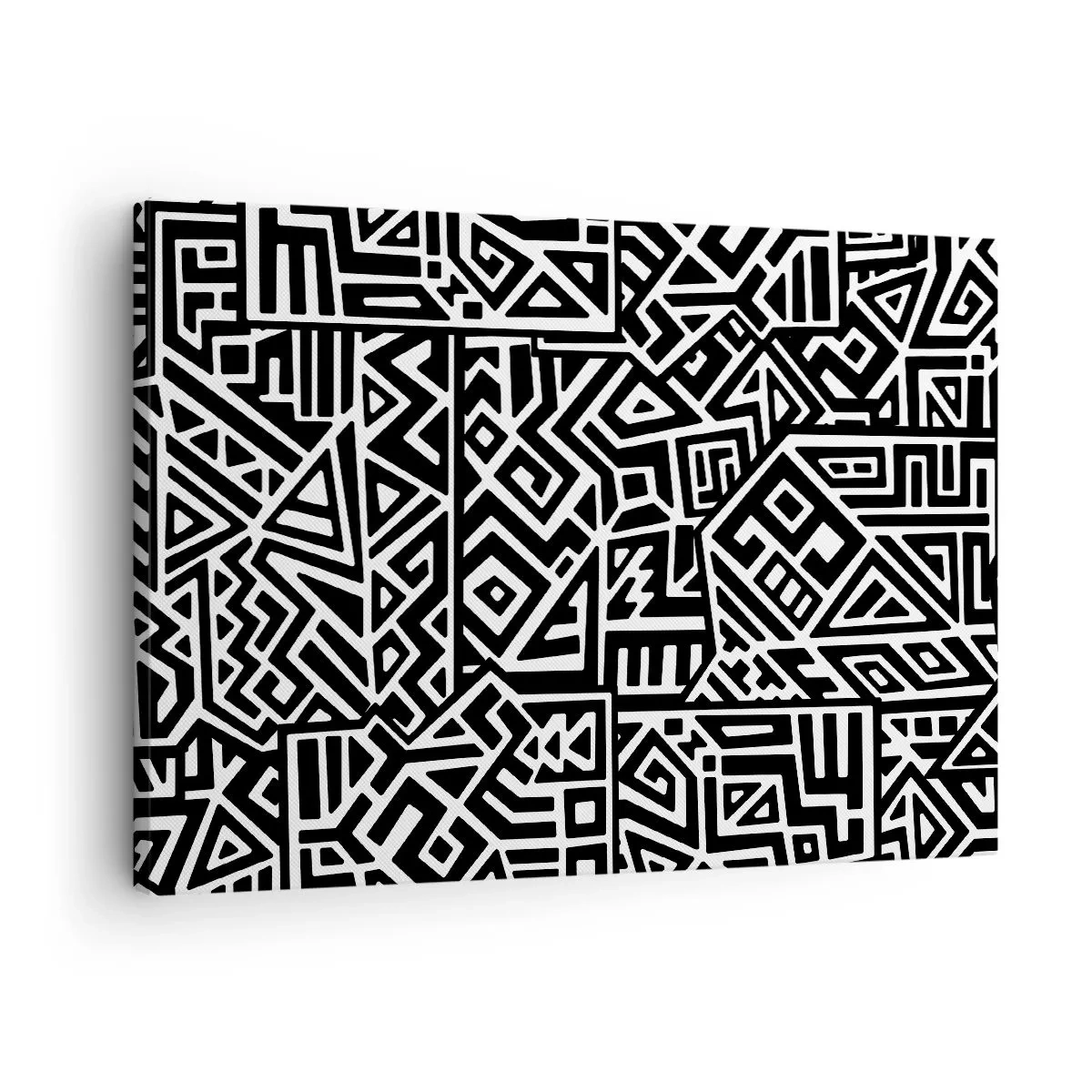 Obraz na plátně - Černobílé geometrické vzory inspirované předkolumbovskou kulturou - 70x50cm - Předkolumbovská kompozice - Moderní nástěnná dekorace do obývacího pokoje a ložnice ARTTOR
