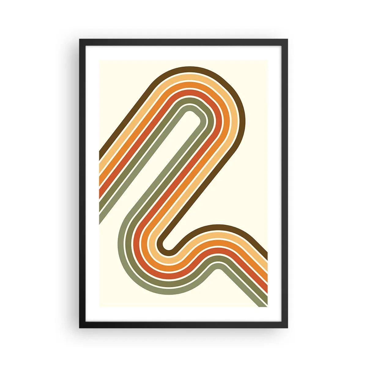Plakát v černém rámu - Barevné linky v retro stylu - 50x70cm - Kličkování do cíle - Moderní nástěnná dekorace do obývacího pokoje a ložnice ARTTOR