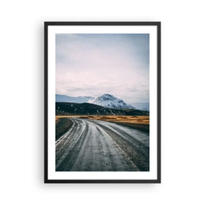 Plakát v černém rámu - Cesta vedoucí k zasněženým horám - 50x70cm - V islandském stylu - Moderní nástěnná dekorace do obývacího pokoje a ložnice ARTTOR