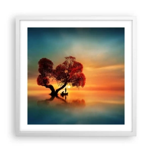 Plakát v bílém rámu - Voda a ticho vesmíru - 50x50 cm