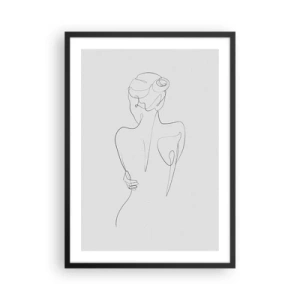 Plakát v černém rámu - Konturová kresba ženy na šedém pozadí - 50x70cm - Hudba těla - Moderní nástěnná dekorace do obývacího pokoje a ložnice ARTTOR