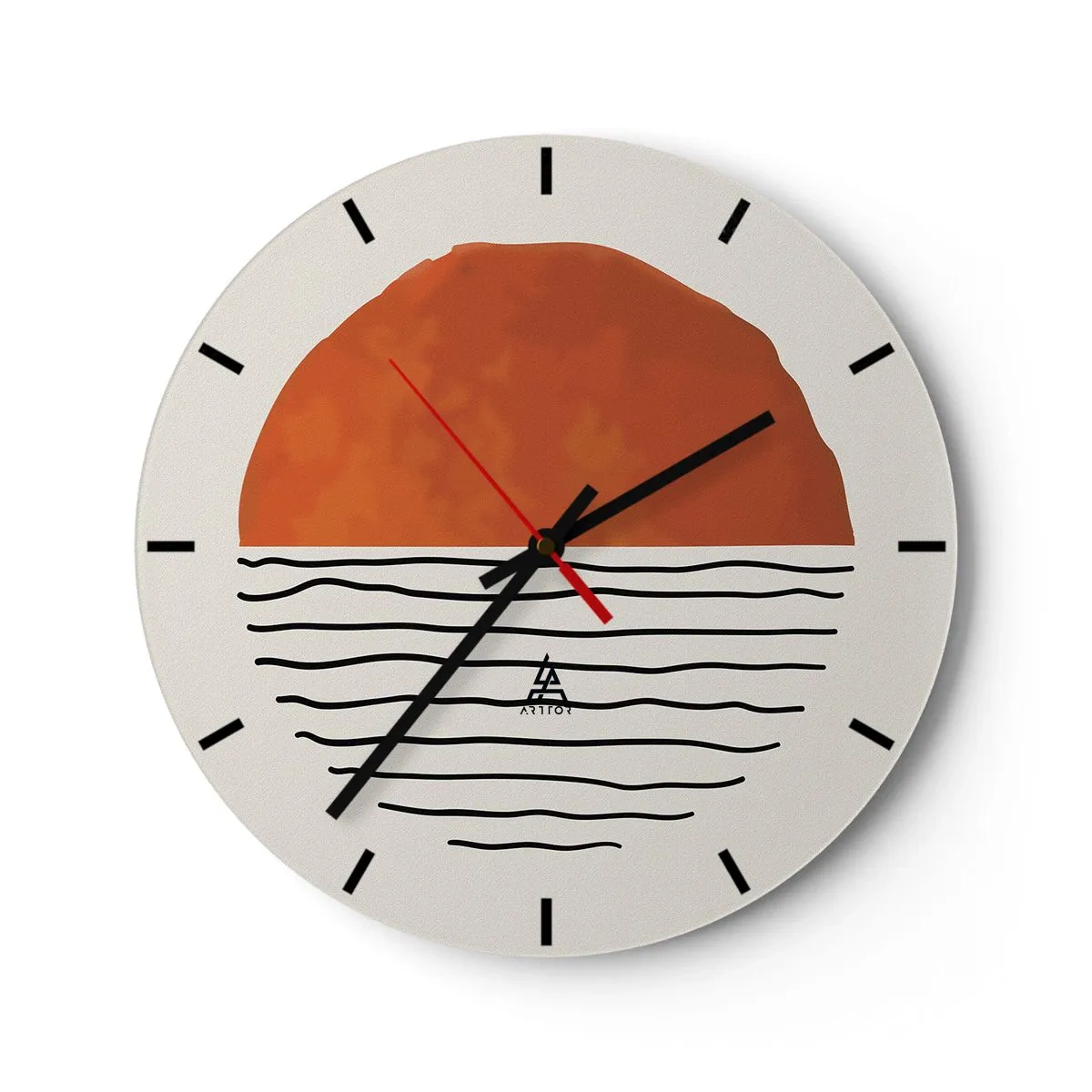 Nástěnné hodiny - Minimalistický západ slunce nad vodou - 30x30cm - V japonské atmosféře - Moderní nástěnná dekorace do obývacího pokoje, kuchyně a ložnice ARTTOR
