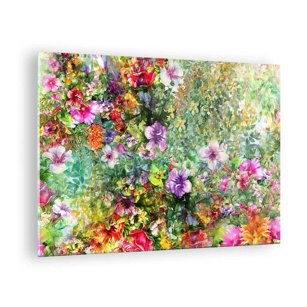 Obraz na skle - Barevné květiny v umělecké kompozici - 70x50cm - Do květů, k záhubě - Moderní nástěnná dekorace do obývacího pokoje a ložnice ARTTOR
