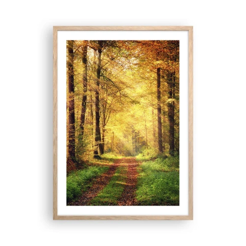 Plakát v rámu světlý dub - Lesně-zlaté ticho - 50x70 cm