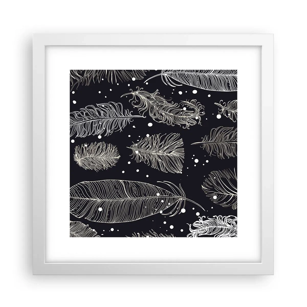 Plakát v bílém rámu - Krajka s peřím - 30x30 cm