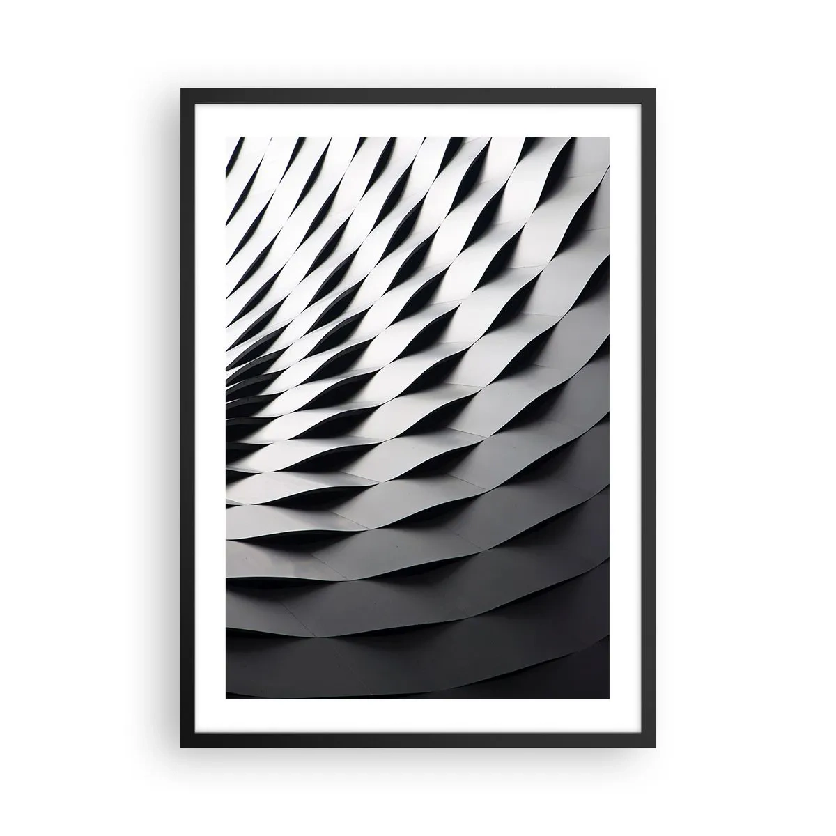 Plakát v černém rámu - Abstraktní fotografie struktury s černobílým vzorem - 50x70cm - Na hladině vln - Moderní nástěnná dekorace do obývacího pokoje a ložnice ARTTOR