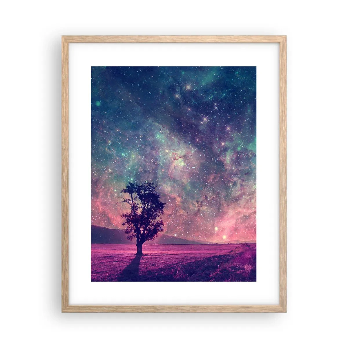 Plakát v rámu světlý dub - Pod magickou oblohou - 40x50 cm
