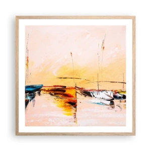 Plakát v rámu světlý dub - Večer v přístavu - 60x60 cm