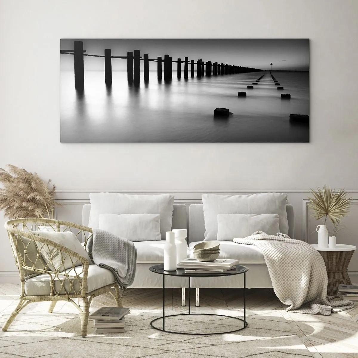 Obraz na skle - Šedá dálka v mlze - 160x50 cm