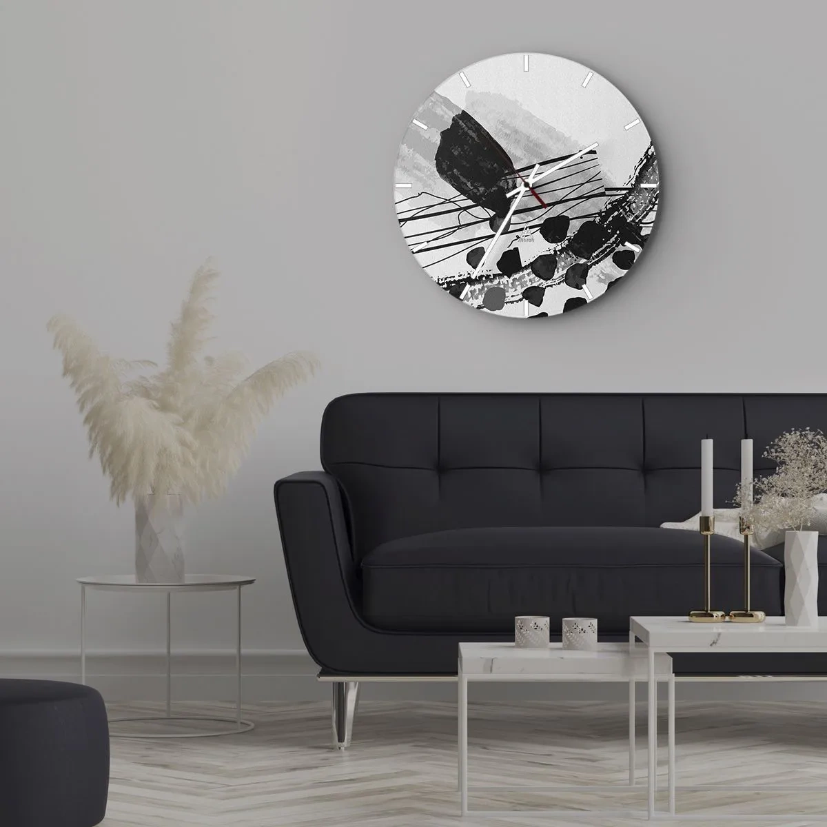 Nástěnné hodiny - Černobílá organická abstrakce - 40x40 cm