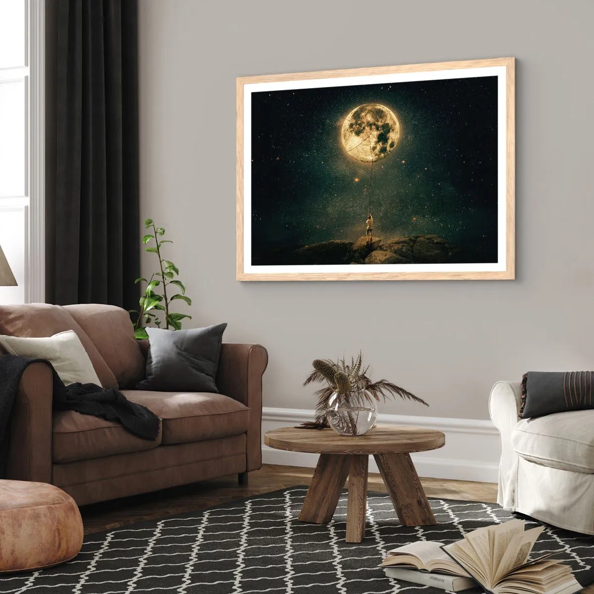 Plakát v rámu světlý dub - Kluk, který ukradl měsíc - 100x70 cm
