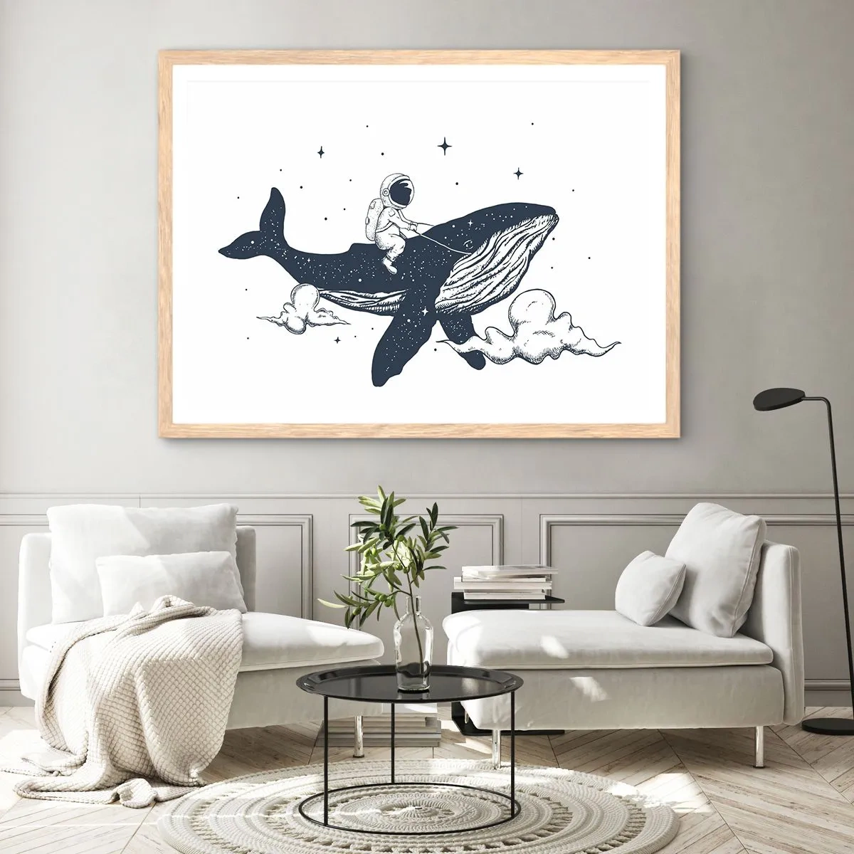Plakát v rámu světlý dub - Vesmírné dobrodružství - 100x70 cm