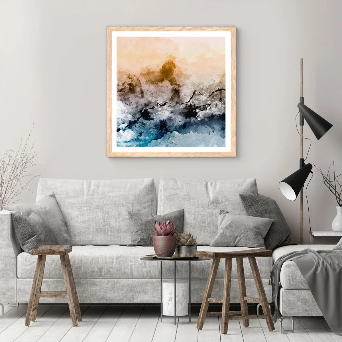 Plakát v rámu světlý dub - Ponořené do mračna mlhy - 40x40 cm