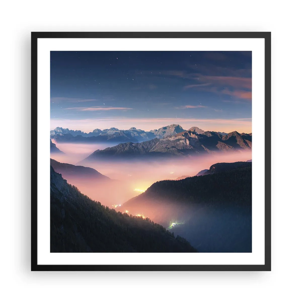 Plakát v černém rámu - Světlo v údolích - 60x60 cm