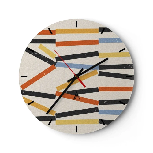 Nástěnné hodiny - Barevné a černé obdélníky uspořádané vodorovně na světlém pozadí - 30x30cm - Kompozice na úrovni - Moderní nástěnná dekorace do obývacího pokoje, kuchyně a ložnice ARTTOR