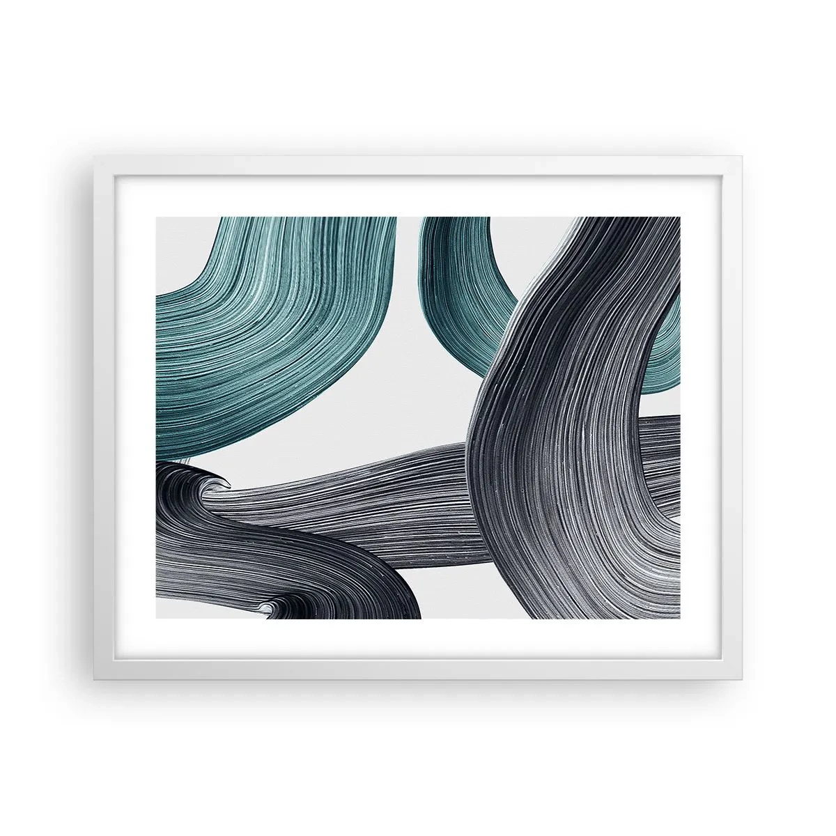 Plakát v bílém rámu - Smaragdové a černé vlny - 50x40 cm