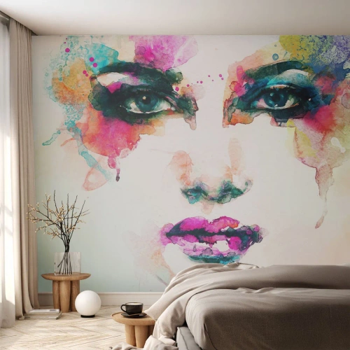 Fototapeta Samolepicí Deluxe Sticker - Portrét malovaný duhou - Abstrakce, ženská tvář, Kus - 100x70 cm