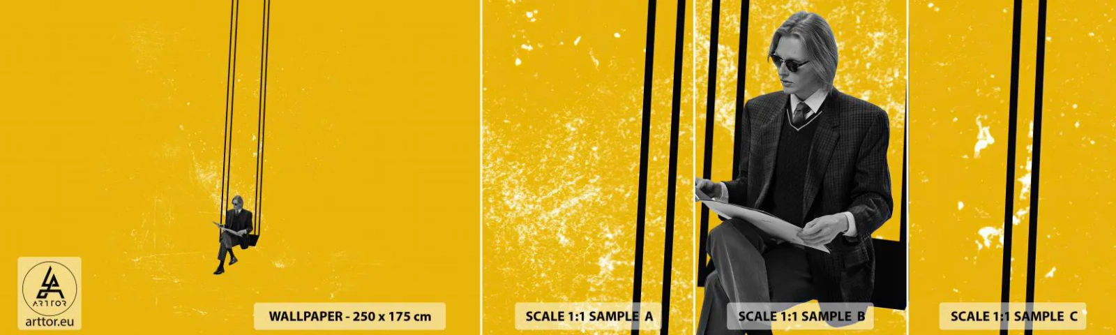 Vzor Fototapety Samolepicí Deluxe Sticker - Den jako každý jiný - Moderní umění, Houpačka, Muž - 100x30 cm