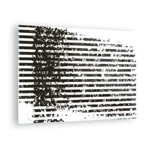 Obraz na skle - Černobílé vodorovné čáry s efekty šumu a oděru - 70x50cm - Rytmus a šum - Moderní nástěnná dekorace do obývacího pokoje a ložnice ARTTOR