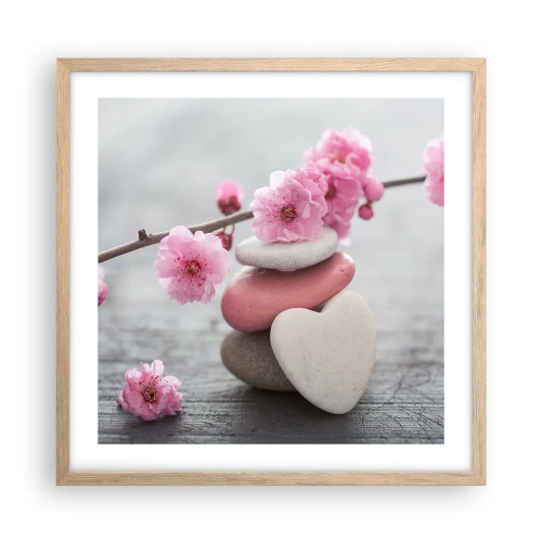 Plakát v rámu světlý dub - Blaženost s višňovým květem - 50x50 cm