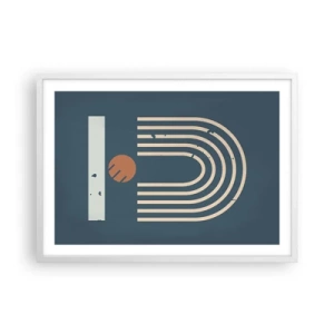 Plakát v bílém rámu - Geometrie v námořnické modři - 70x50 cm