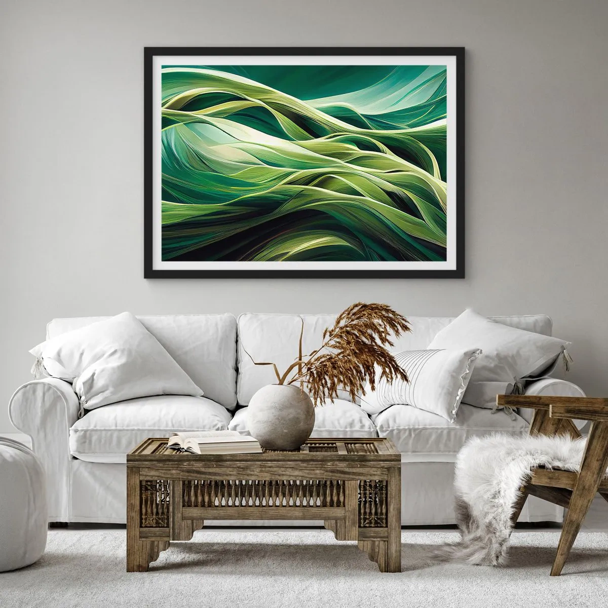 Plakát v černém rámu - Abstraktní hra na zelenou - 100x70 cm