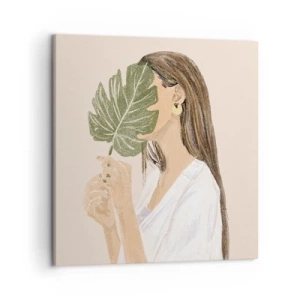 Obraz na plátně - Tajemný portrét s vějířem - 50x50 cm