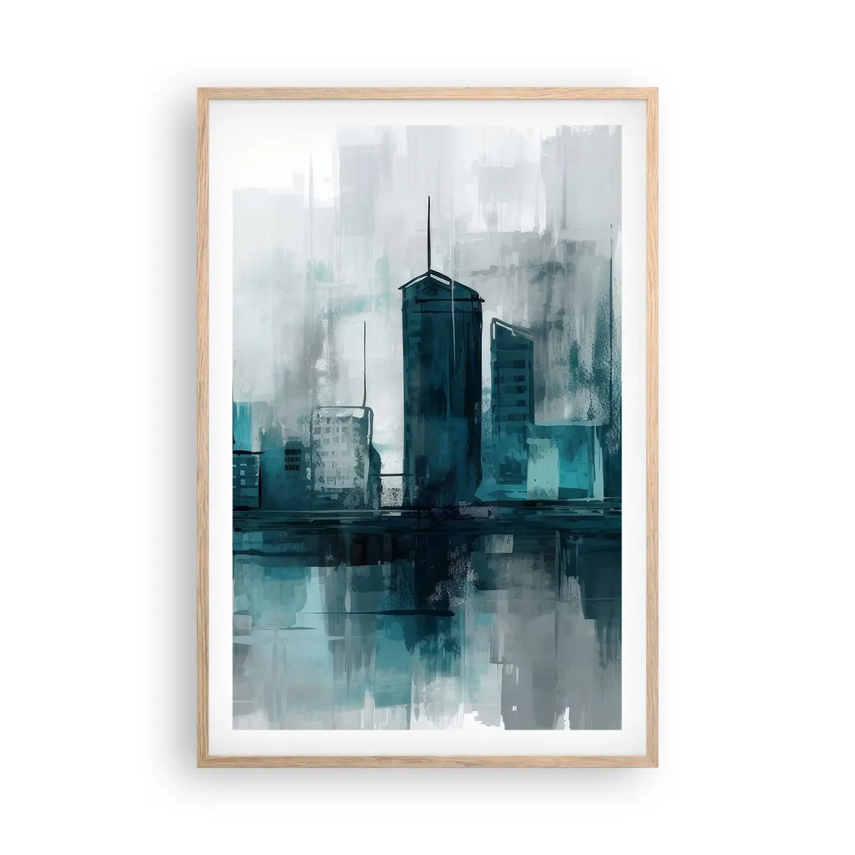 Plakát v rámu světlý dub - Město v barvě deště - 61x91 cm