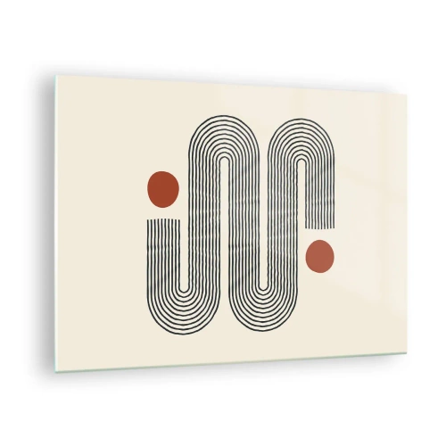 Obraz na skle - Minimalistický vzorek čar s červenými tečkami - 70x50cm - Od začátku do konce - Moderní nástěnná dekorace do obývacího pokoje a ložnice ARTTOR