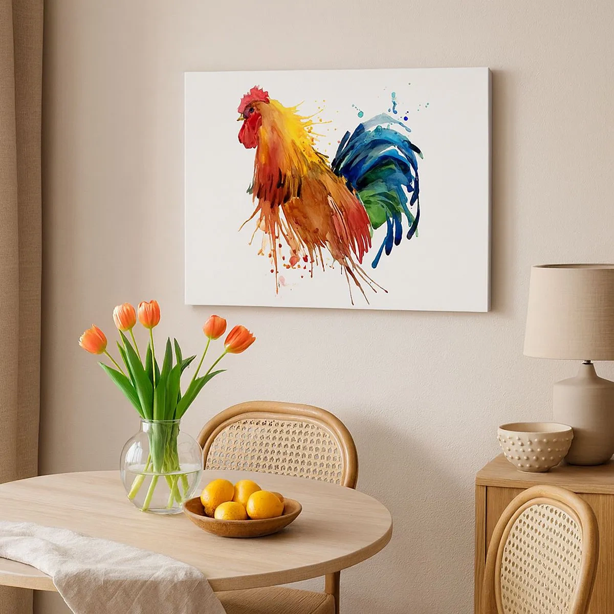 Obraz na plátně - Barevný kohout ve stylu akvarelu - 70x50cm - Královský šat, královská pýcha - Moderní nástěnná dekorace do obývacího pokoje a ložnice ARTTOR