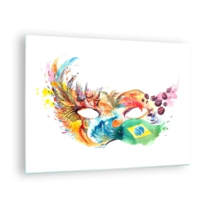 Obraz na skle - Barevná maska inspirovaná brazilským karnevalem - 70x50cm - Brazílie vítá sambou - Moderní nástěnná dekorace do obývacího pokoje a ložnice ARTTOR