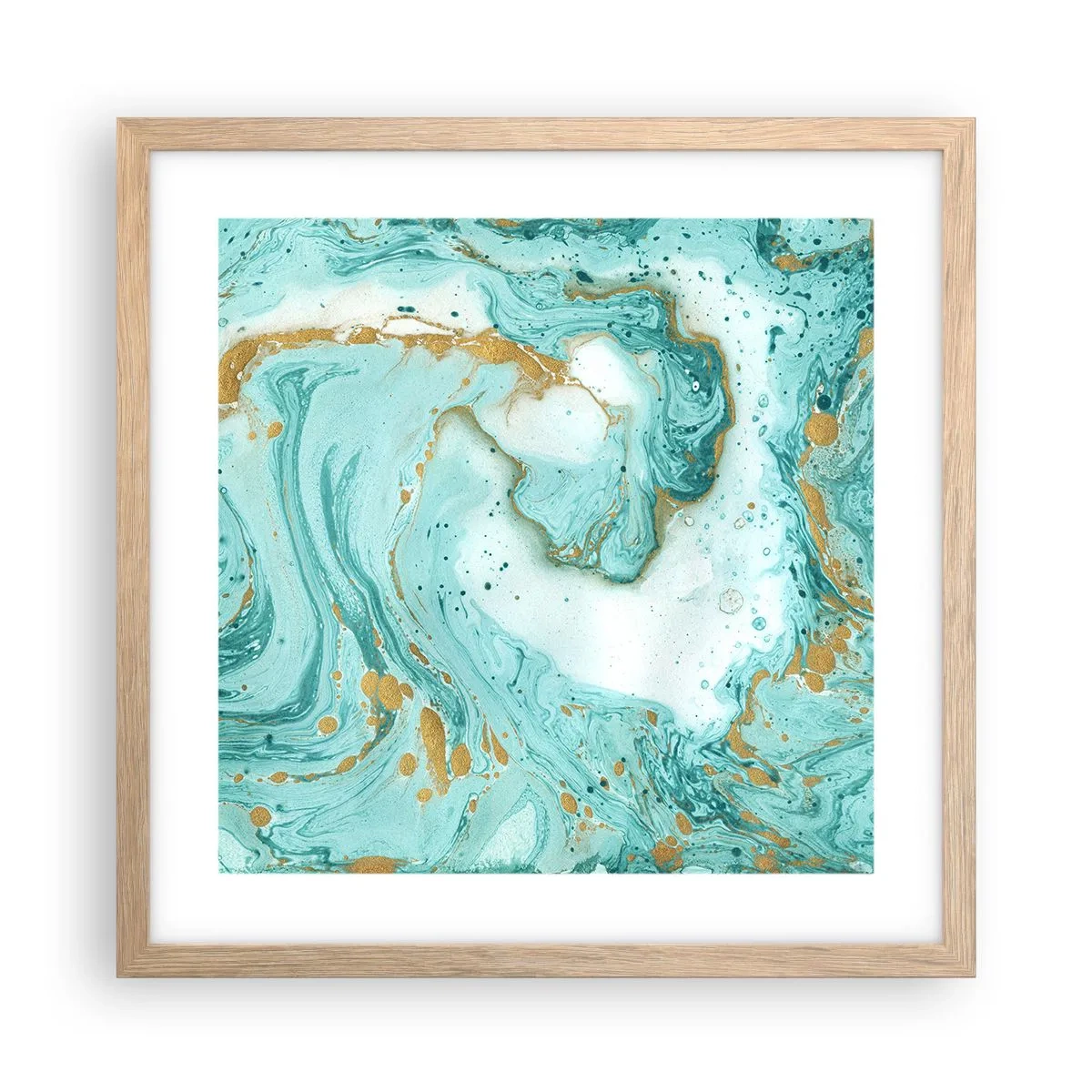 Plakát v rámu světlý dub - Pod velkou vlnou z epochy Edo - 40x40 cm