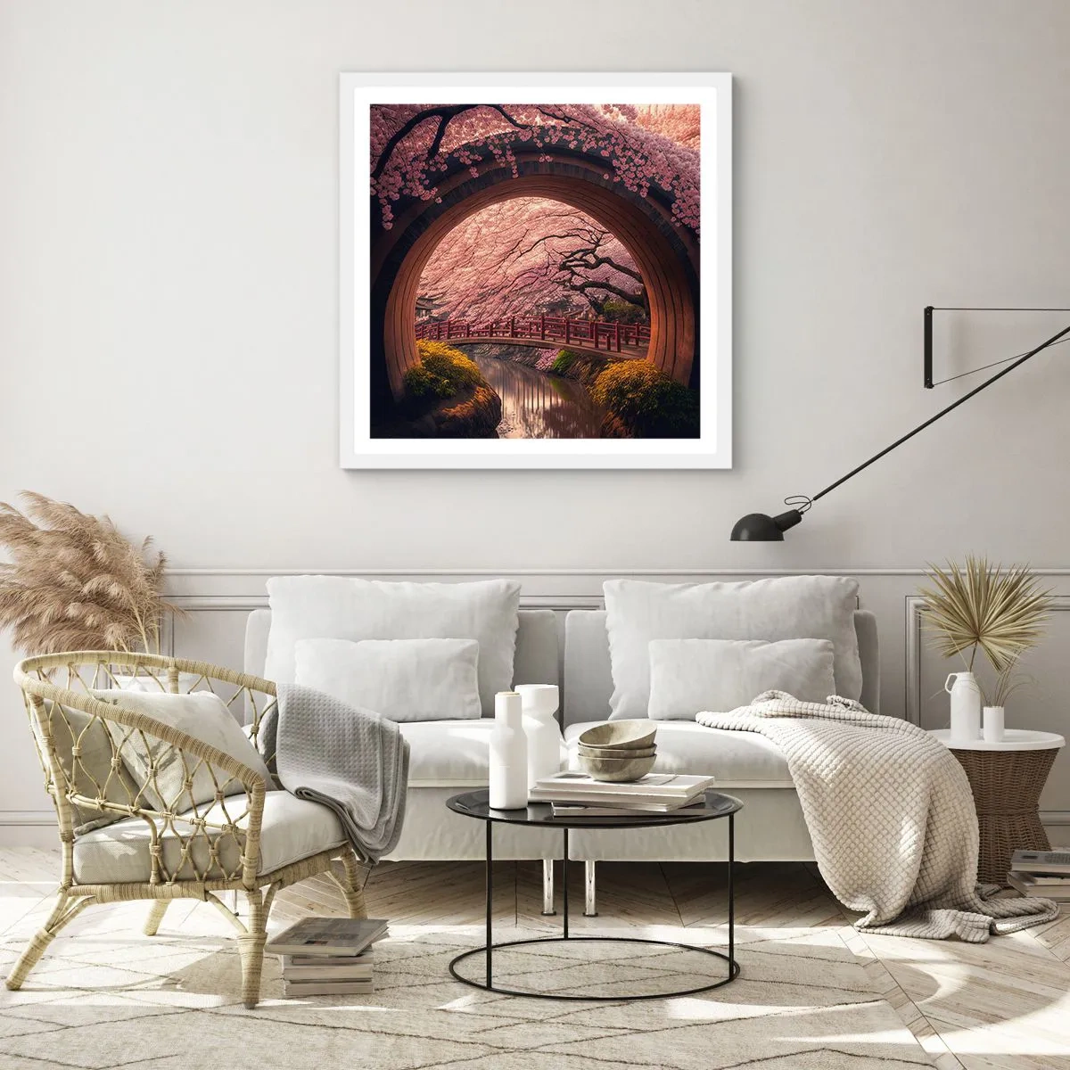 Plakát v bílém rámu - Japonské jaro - 60x60 cm