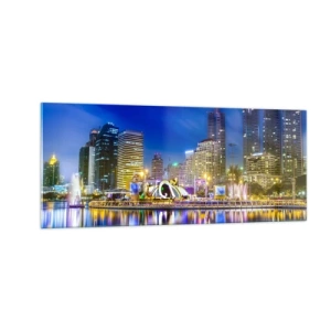 Obraz na skle - Duhová noc metropole - 100x40 cm