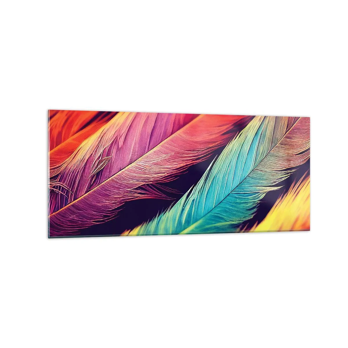 Obraz na skle - Opeřená duha - 120x50 cm