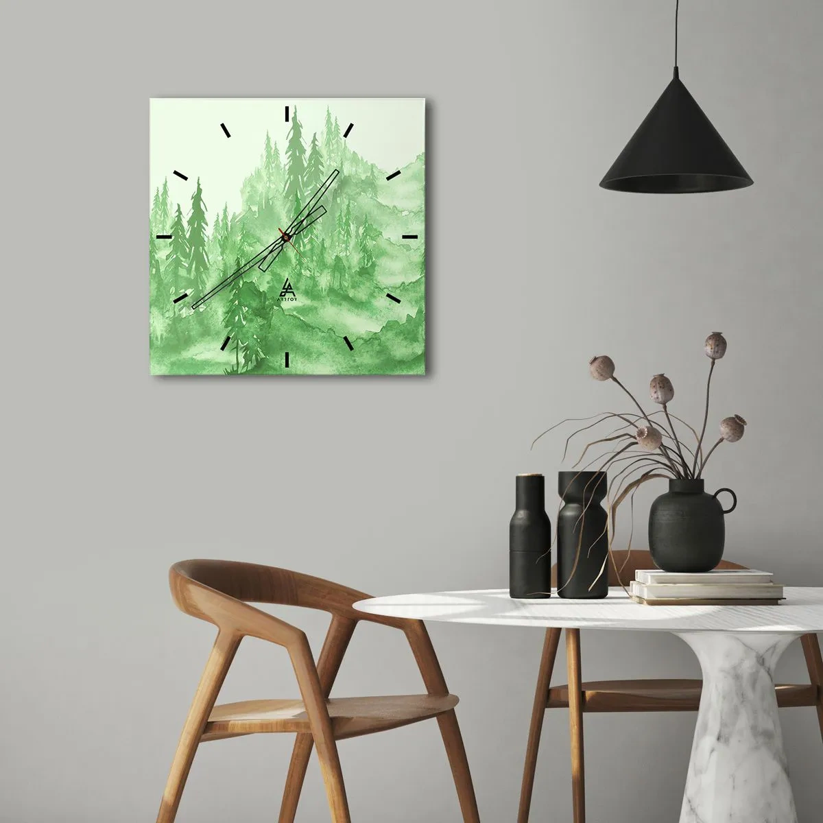 Nástěnné hodiny - Rozmazaný zelenou mlhou - 30x30 cm