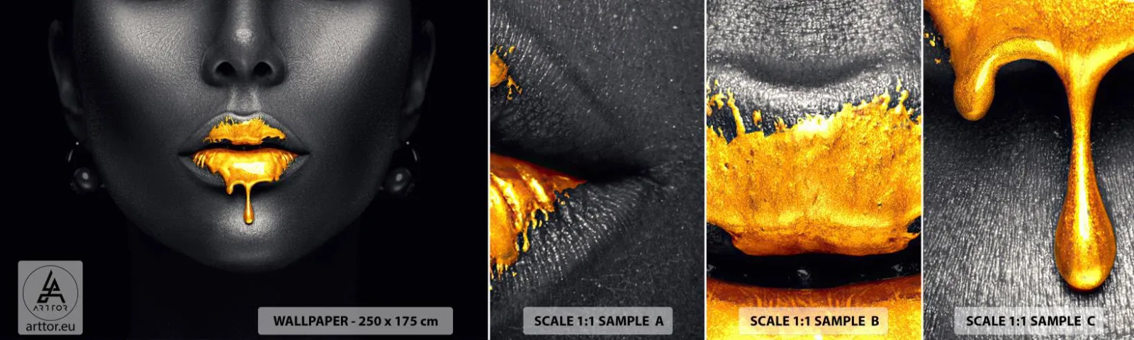 Vzor Fototapety Samolepicí Deluxe Sticker - Zlatoústá - Abstrakce, Ženská ústa, ženská tvář - 100x30 cm