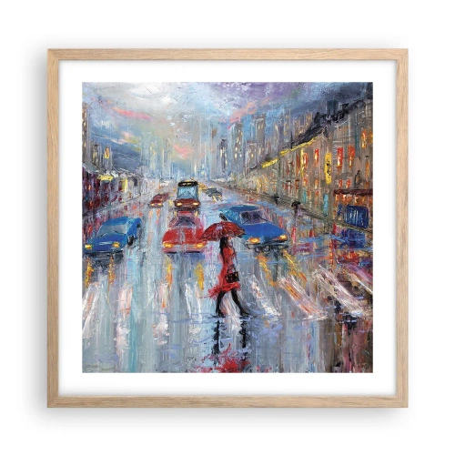 Plakát v rámu světlý dub - Deštivé odpoledne ve městě - 50x50 cm