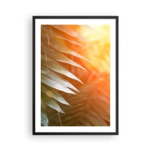 Plakát v černém rámu - Palmové listy ve světle zapadajícího slunce - 50x70cm - Ráno v džungli - Moderní nástěnná dekorace do obývacího pokoje a ložnice ARTTOR
