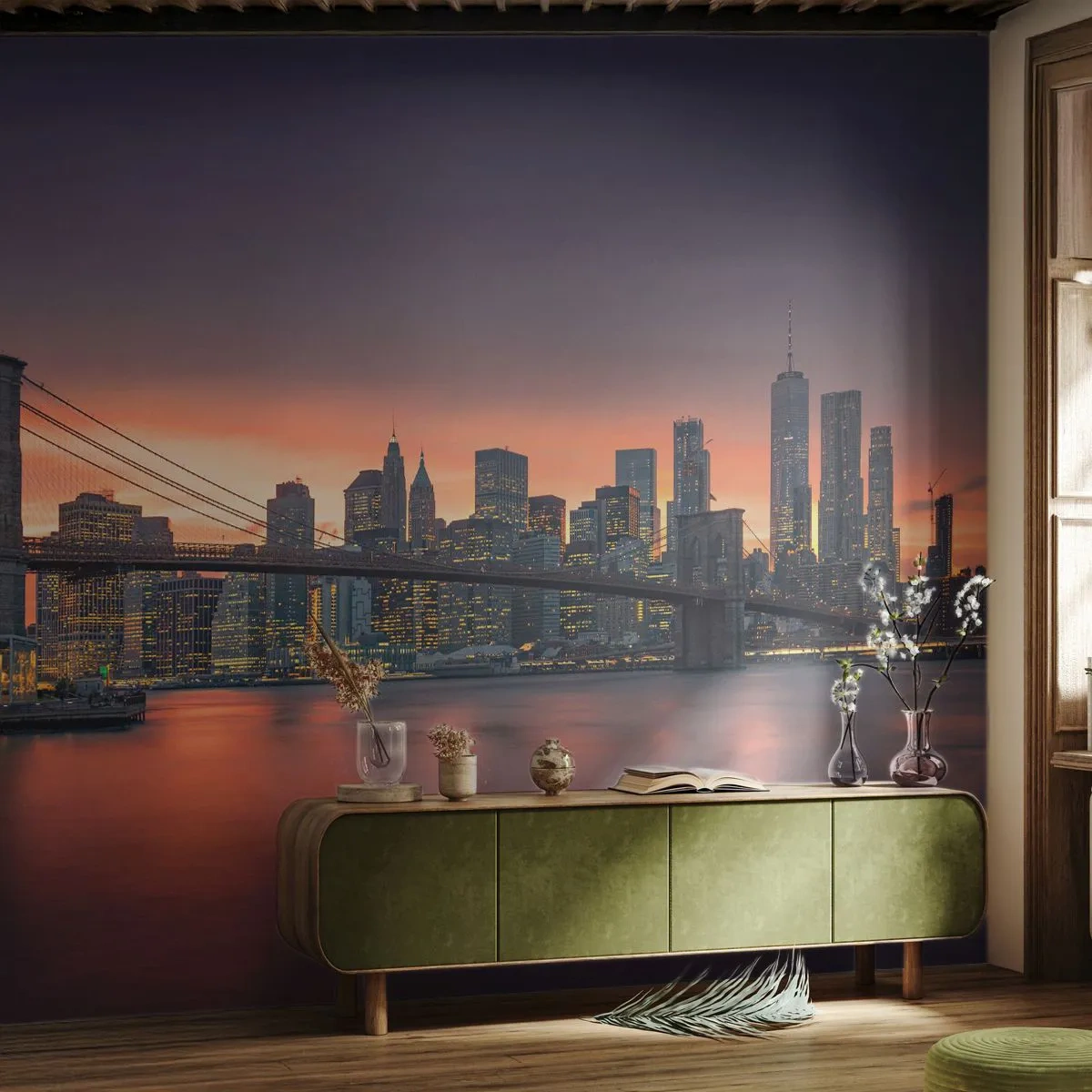 Fototapeta Samolepicí Deluxe Sticker - Ponořené do liliového ticha - New York, Město, Brooklynský most - 250x175 cm