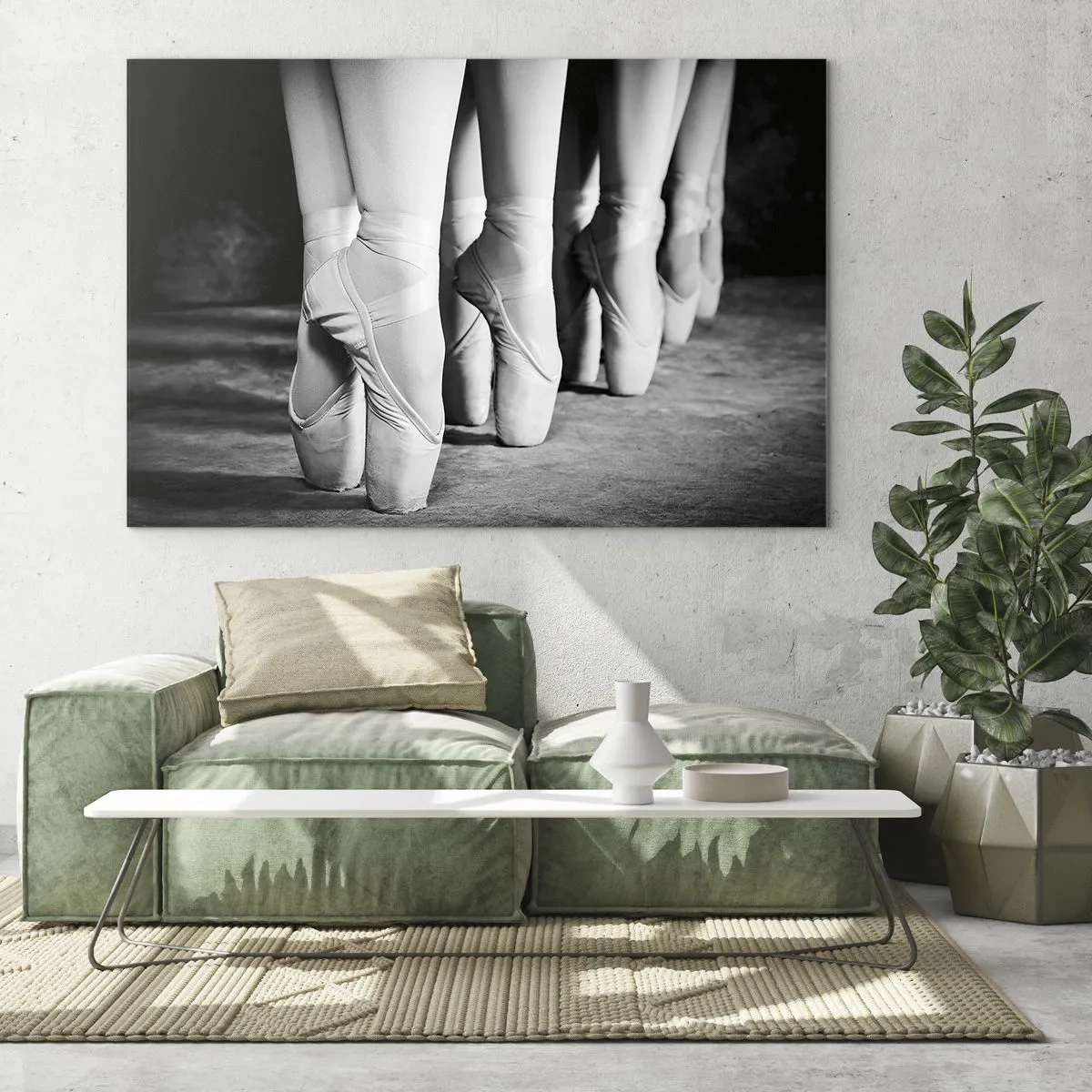 Obraz na skle - Baleríny na špičkách v černobílém prostředí - 70x50cm - Společně, lehce - Moderní nástěnná dekorace do obývacího pokoje a ložnice ARTTOR