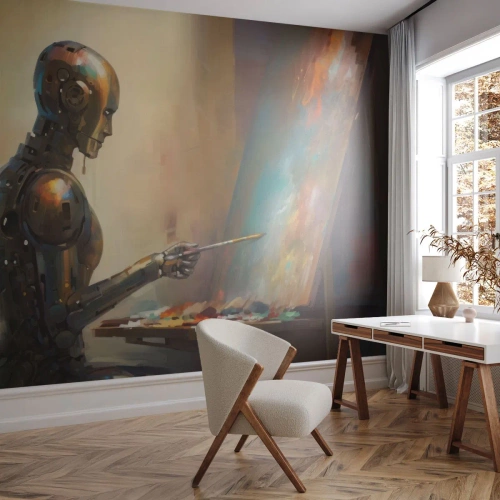 Fototapeta Premium Sand - Umění budoucnosti - Malování, Robot, Štětec - 250x175 cm