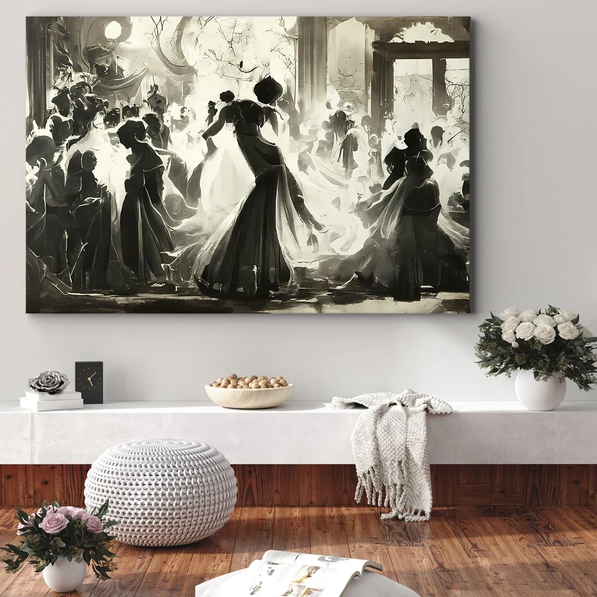 Obraz na plátně - Retro styl míče v černé a bílé barvě - 70x50cm - Velká maškaráda - Moderní nástěnná dekorace do obývacího pokoje a ložnice ARTTOR