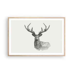 Plakát v rámu světlý dub - Jelen v kubistickém stylu - 91x61 cm