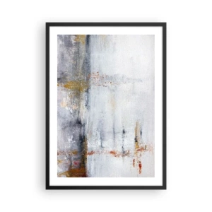 Plakát v černém rámu - Abstraktní kompozice s odstíny šedé, bílé a zlaté. - 50x70cm - Za závojem vzduchu - Moderní nástěnná dekorace do obývacího pokoje a ložnice ARTTOR