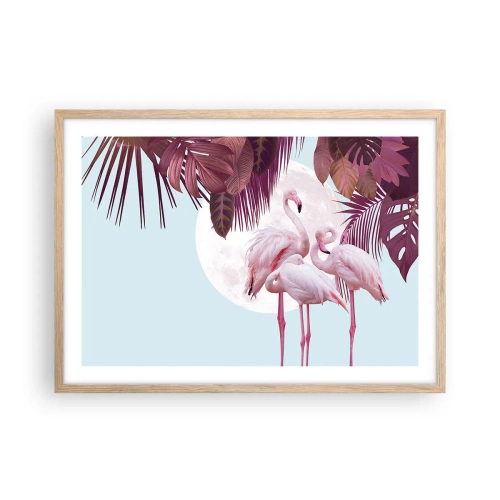 Plakát v rámu světlý dub - Tři ptačí grácie - 70x50 cm